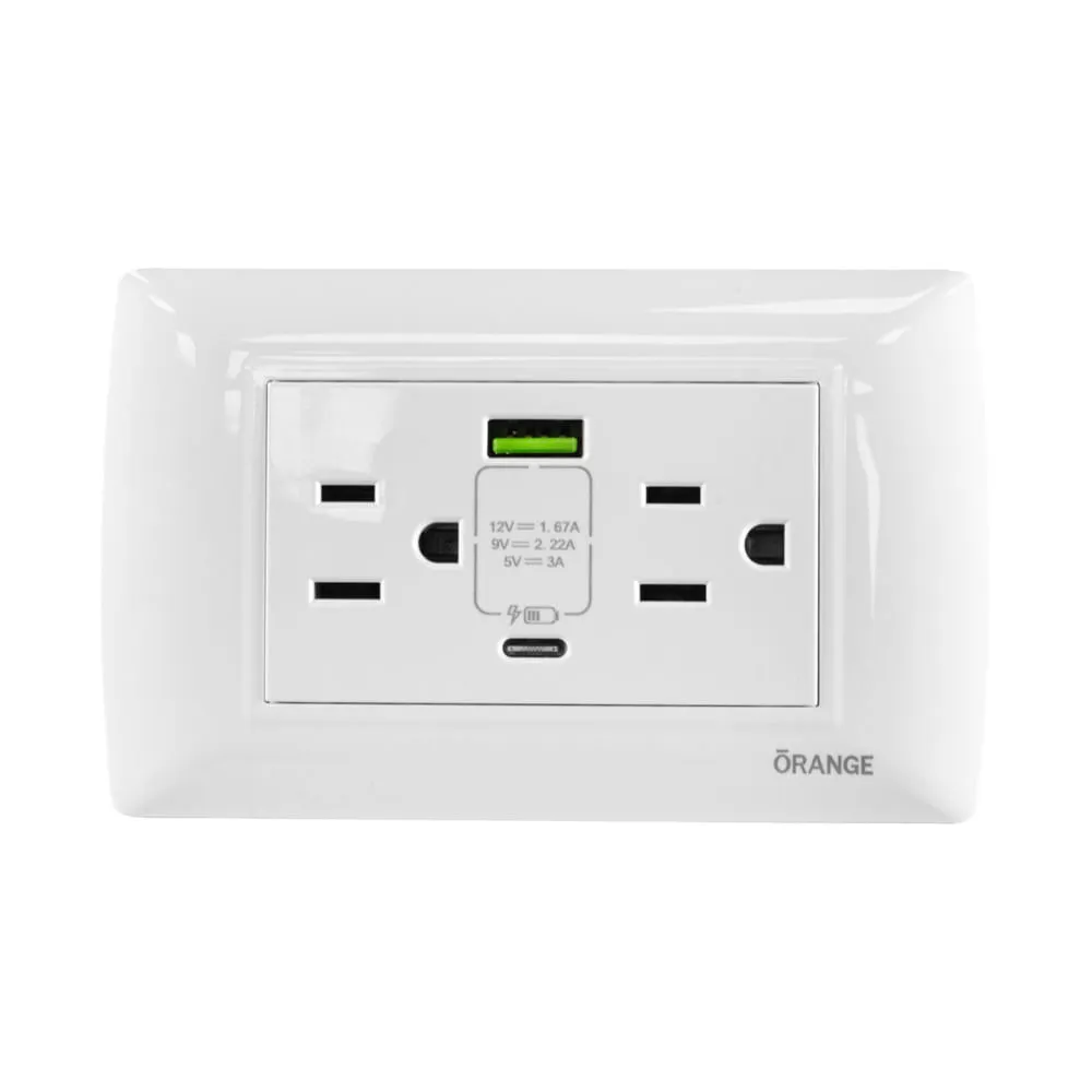 TOMACORRIENTE DOBLE + UBS 1 + TIPO C 1 16A 125/250V PC BLANCO