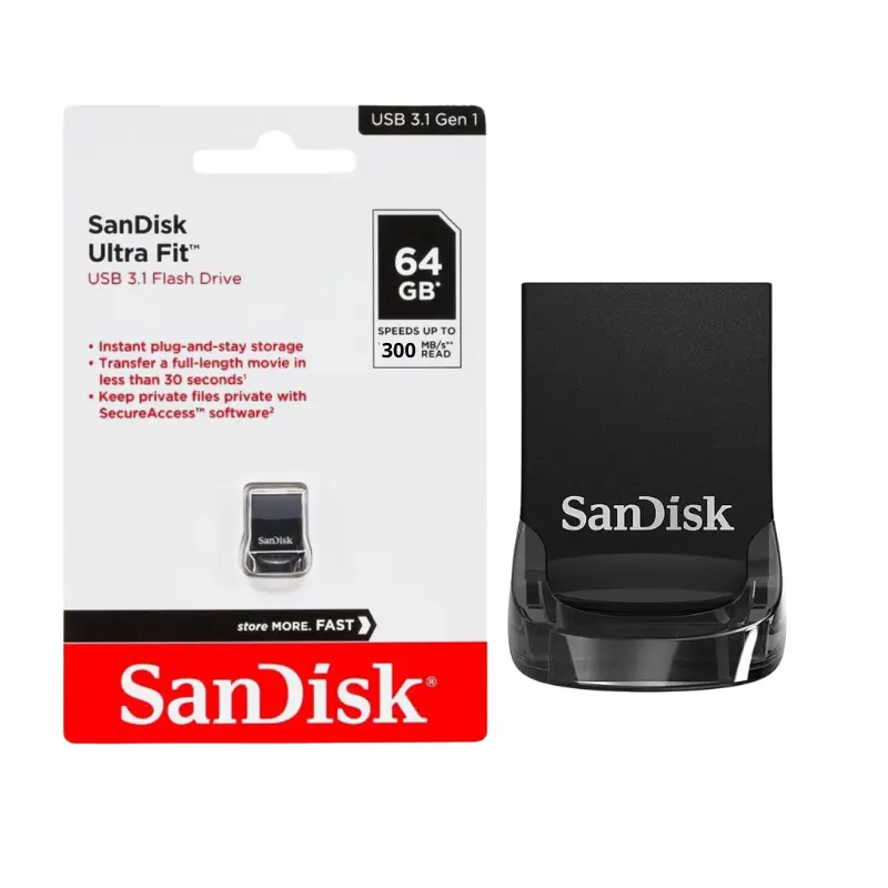 FLASH MEMORY SANDISK 64GB ULTRA FIT USB 3.2 HASTA 130MBS Black