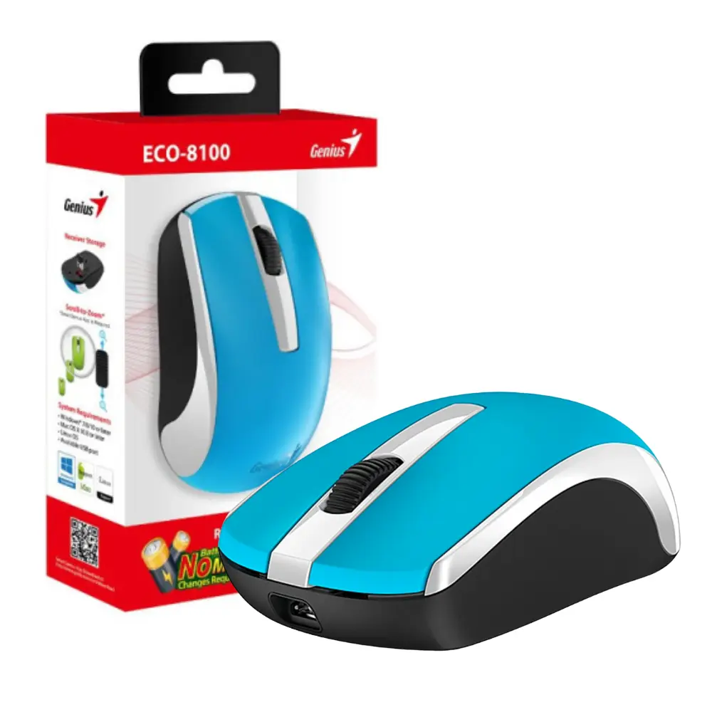 MOUSE GENIUS ECO-8100 WIRELESS BLUEEYE RECARGABLE BLUE